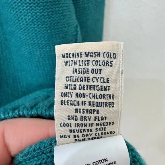 L.L. Bean Women's Size Large Teal V Neck Cable Knit Pullover Sweater Brand New - Picture 8 of 10